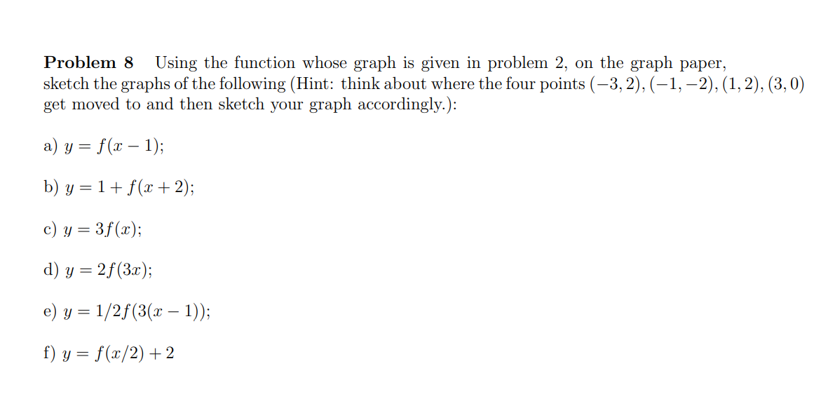 Solved Problem 8 Using the function whose graph is given in | Chegg.com