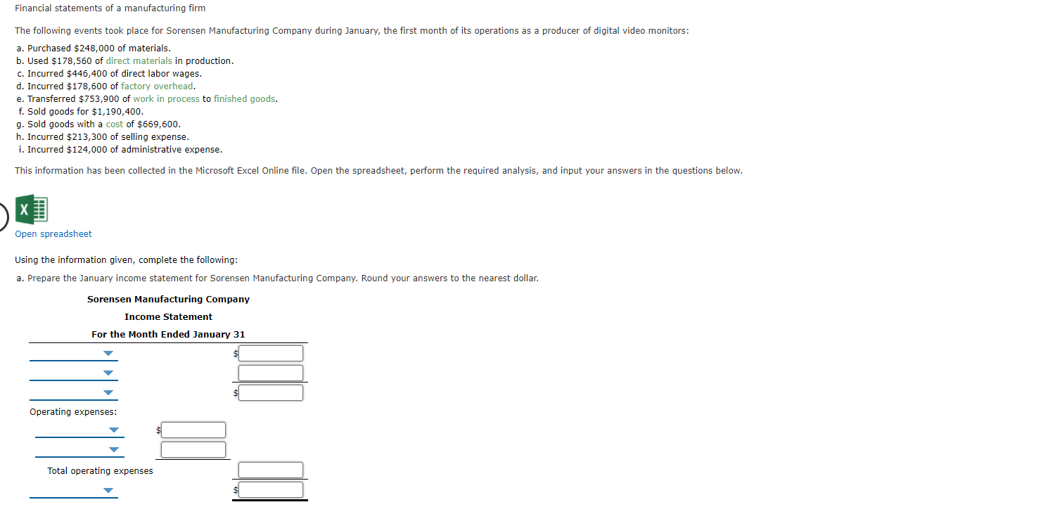 Solved Financial statements of a manufacturing firm The