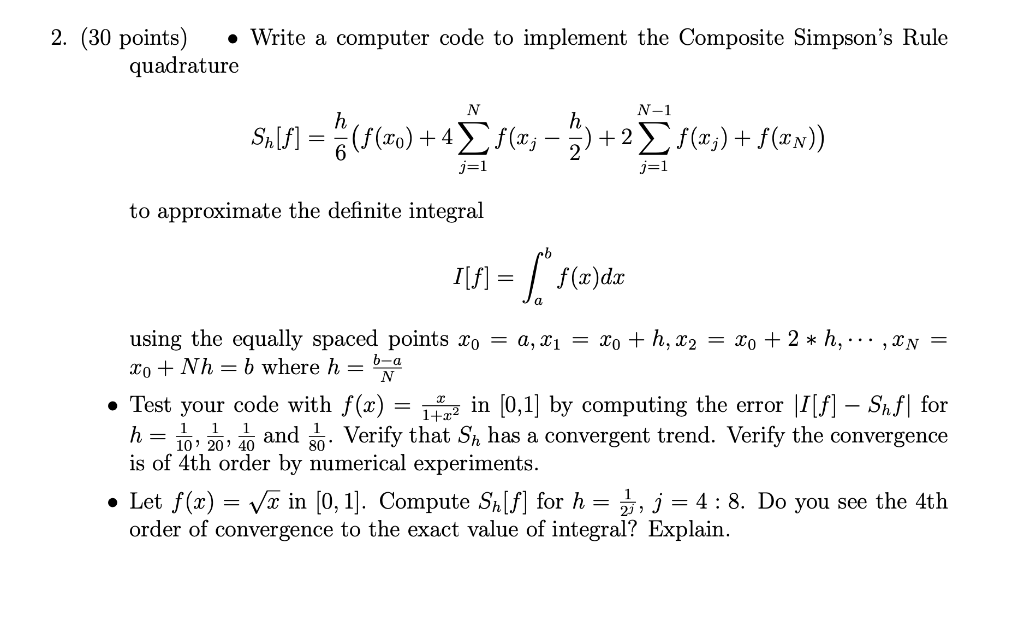 Solved 2. (30 points) • Write a computer code to implement | Chegg.com