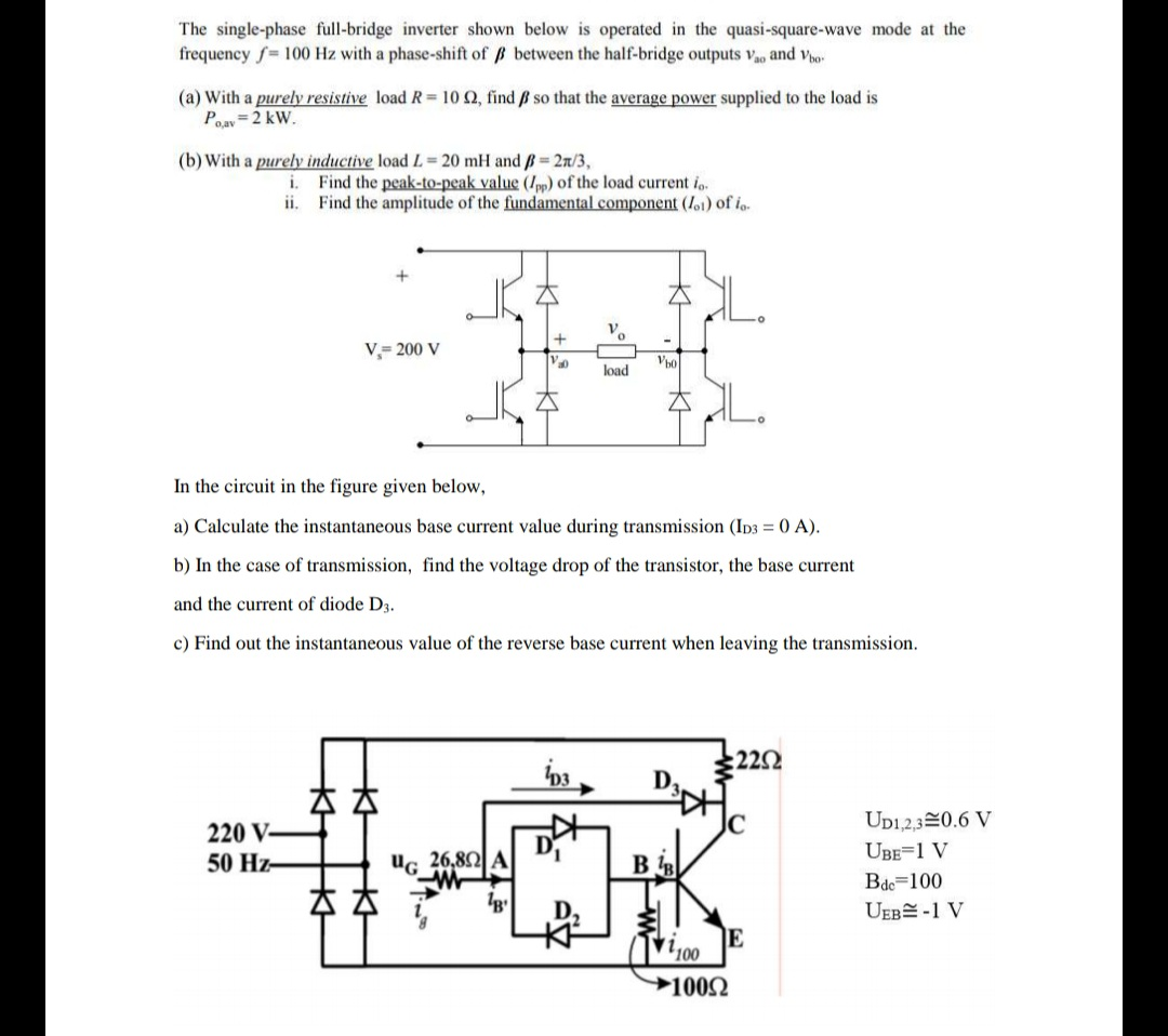 Solved The Single Phase Full Bridge Inverter Shown Below Chegg Com