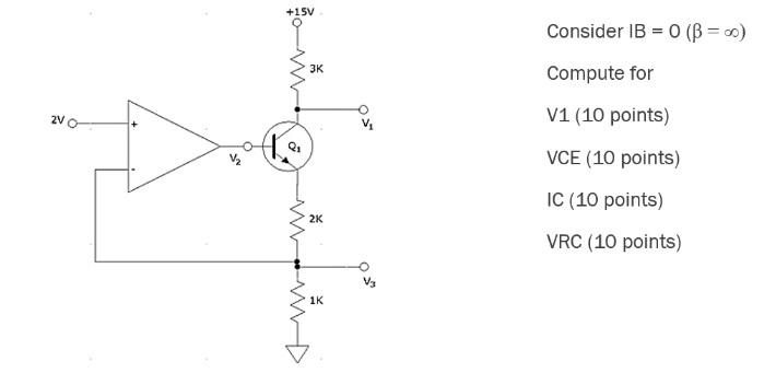 Solved +15V Consider IB = 0 (B =) 3K Compute for 2V V1 (10 | Chegg.com