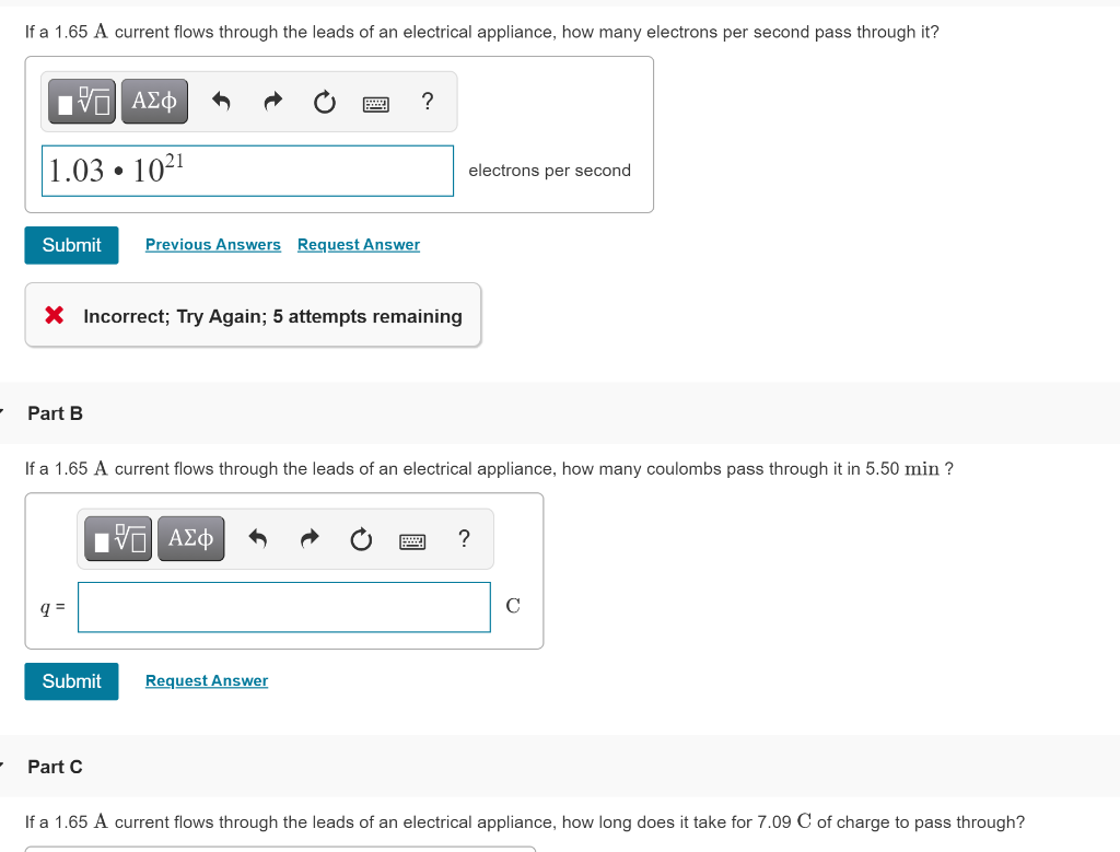Solved If a 1.65 A current flows through the leads of an | Chegg.com