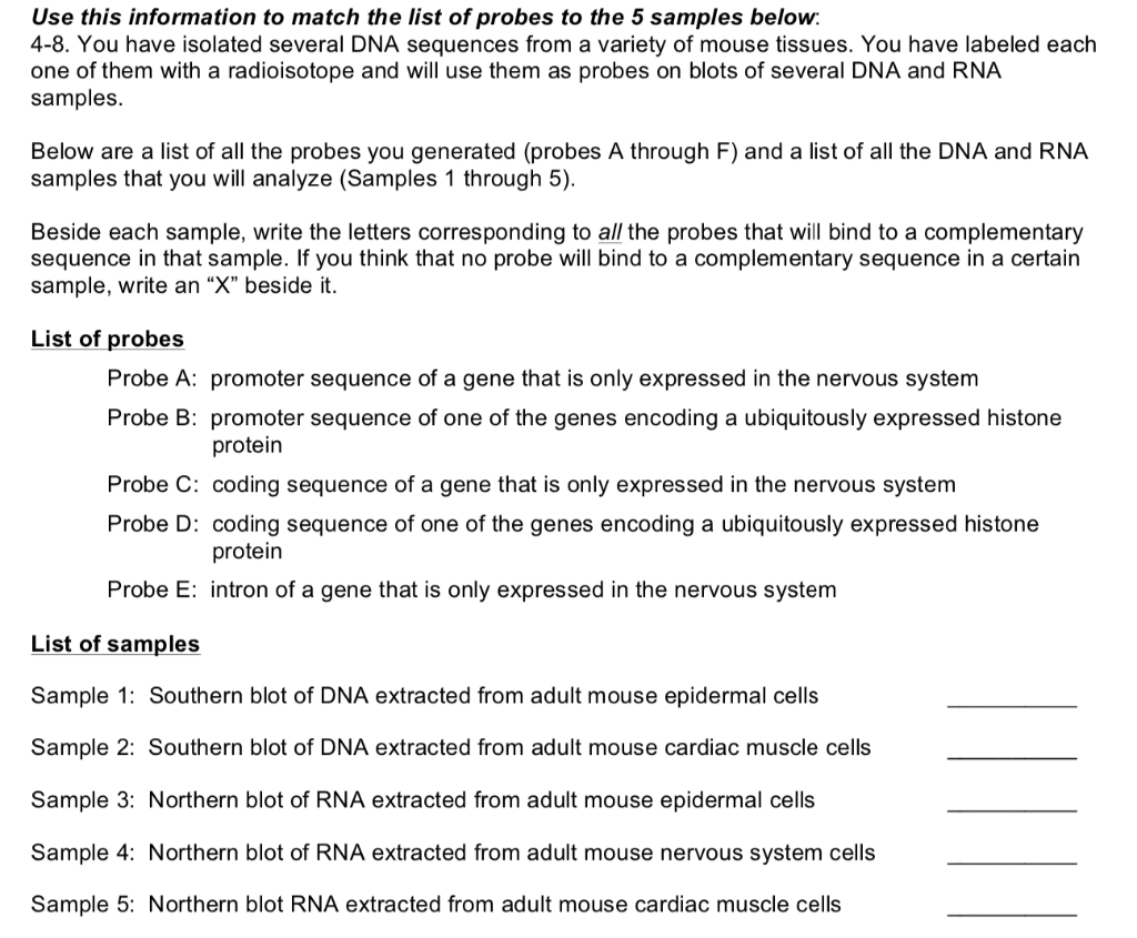 Solved Use this information to match the list of probes to | Chegg.com