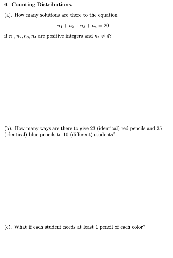 Solved 6. Counting Distributions. (a). How many solutions | Chegg.com