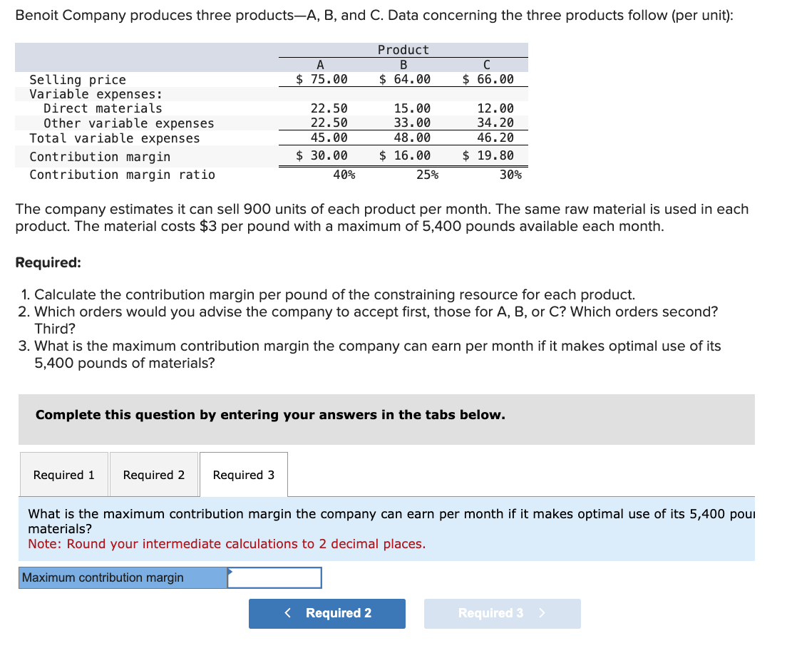 Solved Benoit Company produces three productsA, B, and C.