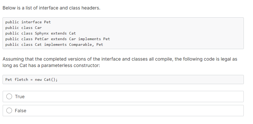 Solved Below Is A List Of Interface And Class Headers. | Chegg.com