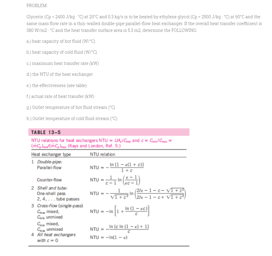 Solved Problem Glycerin Cp 2400 J Kg C At C An Chegg Com