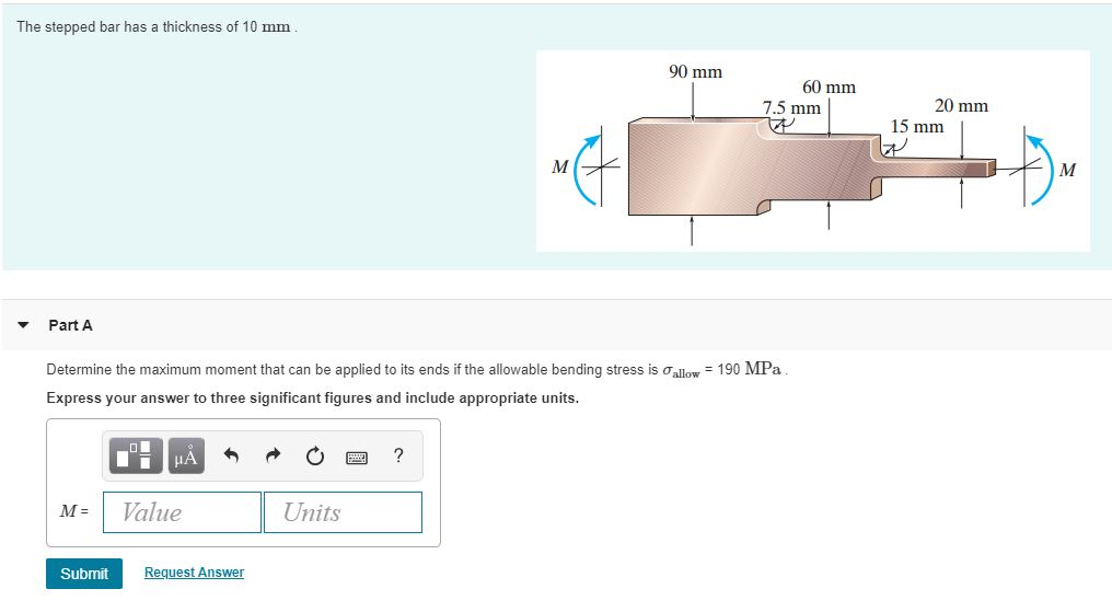 Solved The Stepped Bar Has A Thickness Of 10 Mm 90 Mm TEL) | Chegg.com