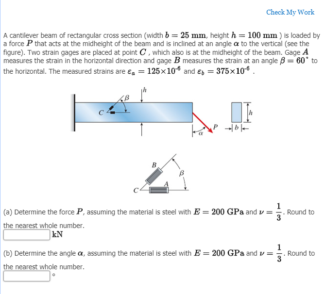 Solved Check My Work A cantilever beam of rectangular cross | Chegg.com