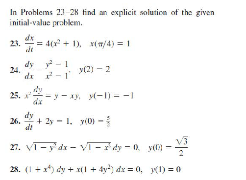 Solved In Problems 23-28 find an explicit solution of the | Chegg.com
