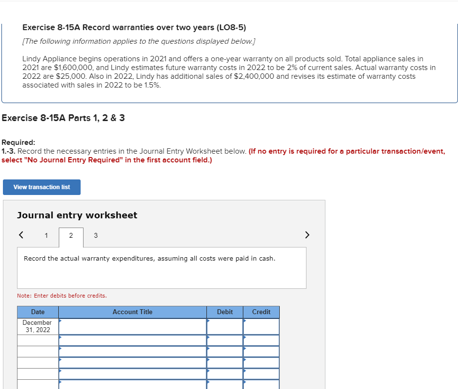 Solved Exercise 815A Record warranties over two years