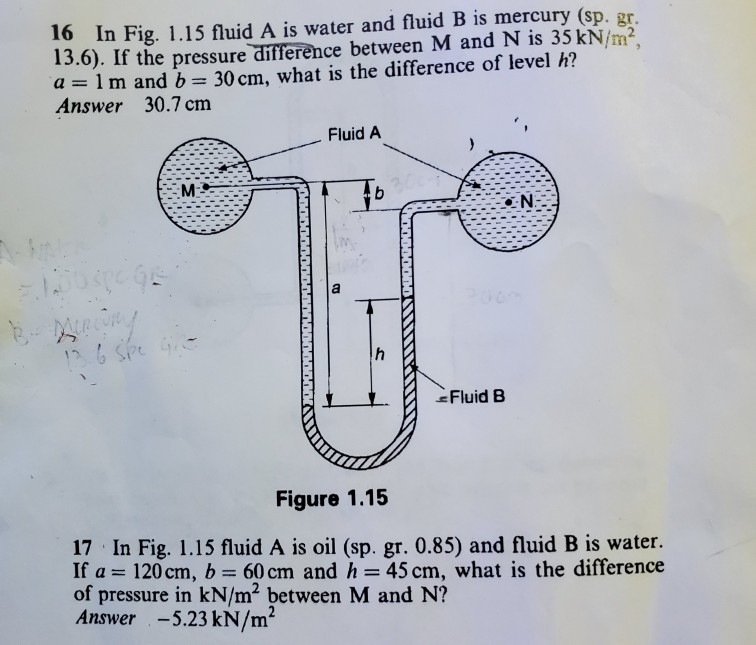 Solved 16 In Fig 1 15 Fluid A Is Water And Fluid B Is Me Chegg Com