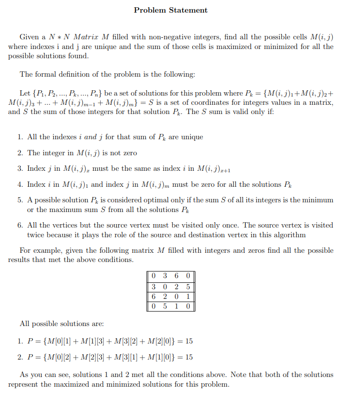 Solved Problem Statement Given a N∗N Matrix M filled with | Chegg.com