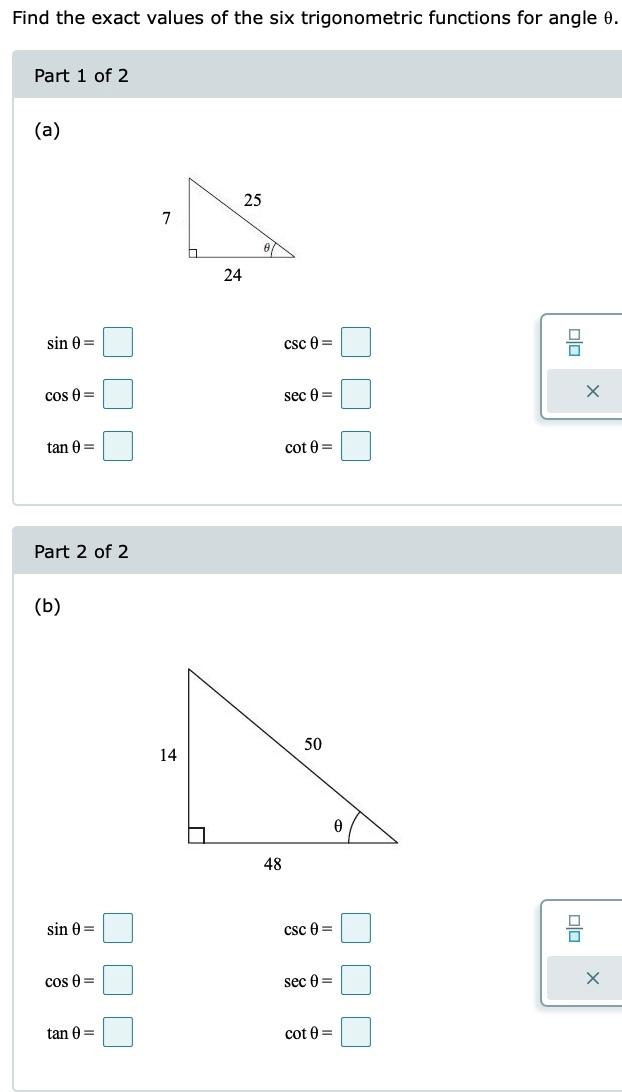 Solved Find the exact values of the six trigonometric | Chegg.com