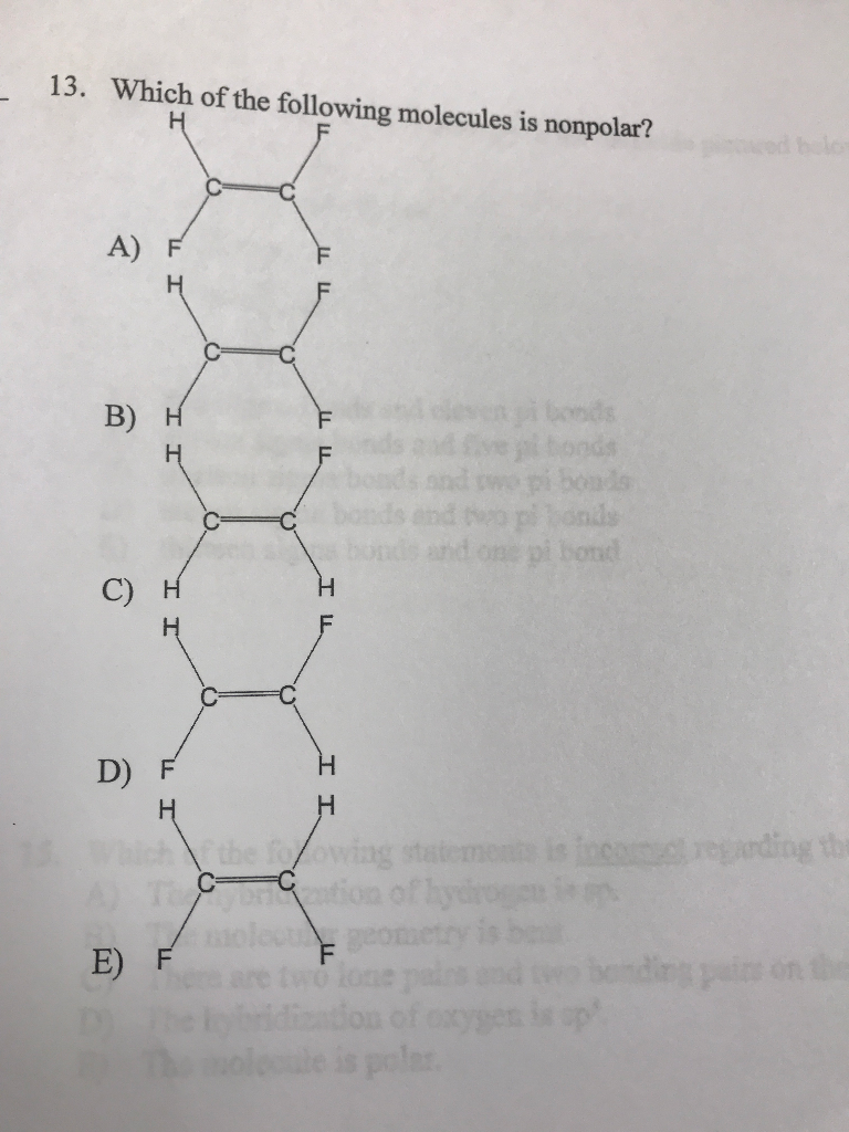 Solved Which of the following molecules is non polar? | Chegg.com
