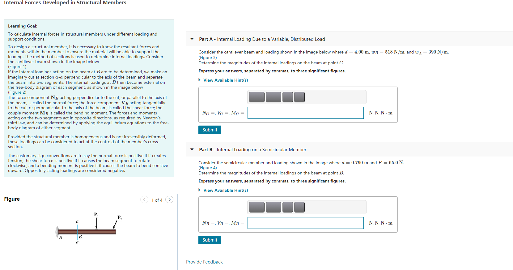 Solved Internal Forces Developed in Structural Members Part | Chegg.com