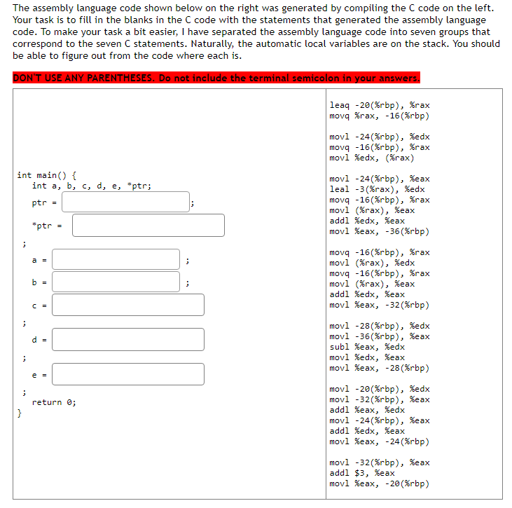 The assembly language code shown below on the right | Chegg.com