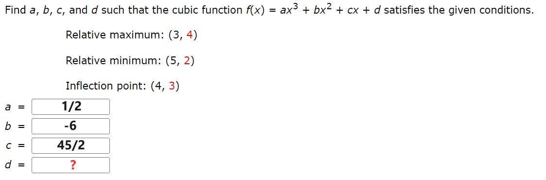 Solved Find A,b,c, And D Such That The Cubic Function | Chegg.com