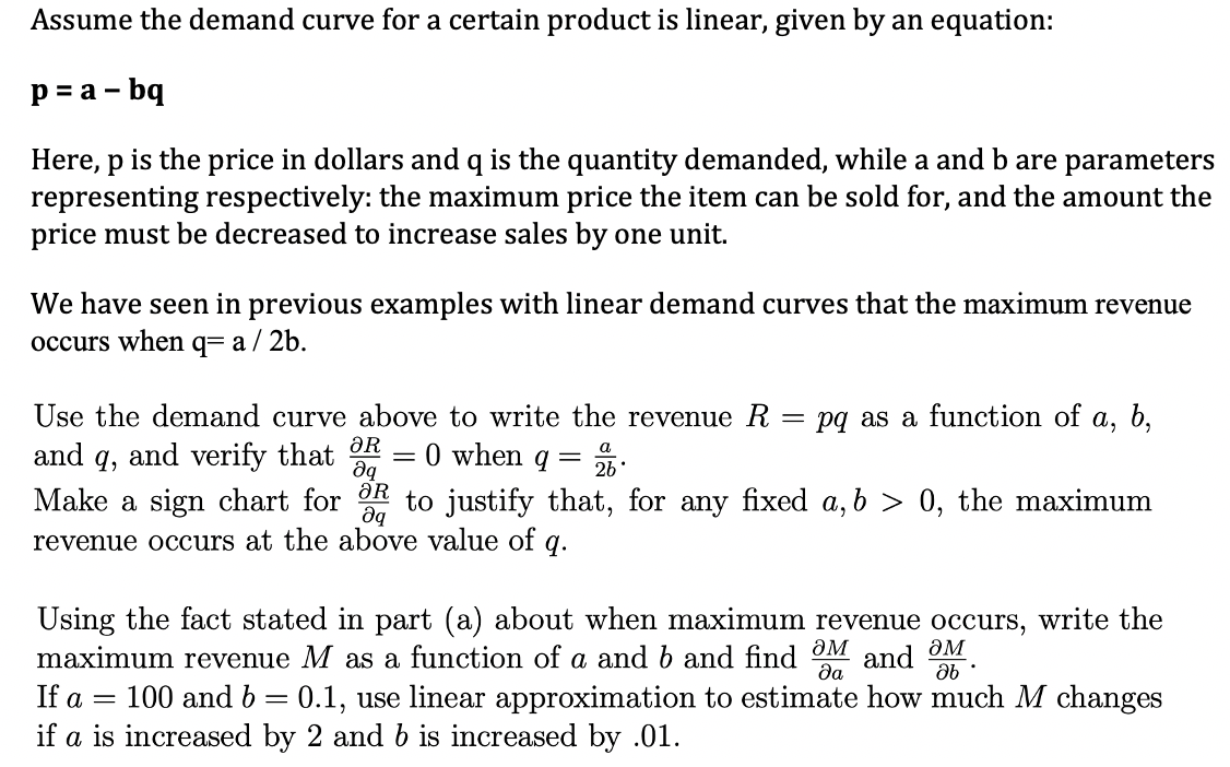 Solved Assume the demand curve for a certain product is | Chegg.com