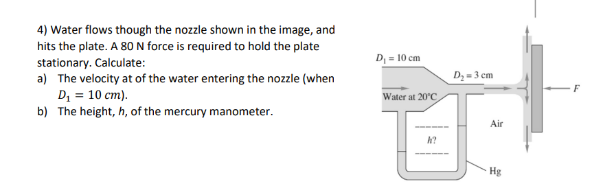 Solved 4) Water Flows Though The Nozzle Shown In The Image, | Chegg.com