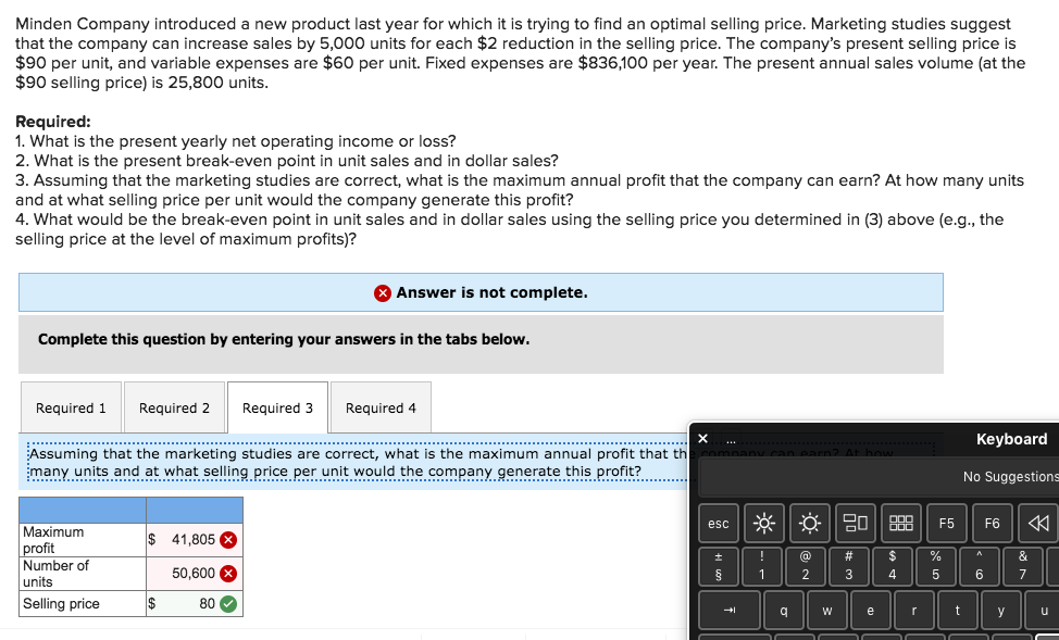 Solved Minden Company introduced a new product last year for