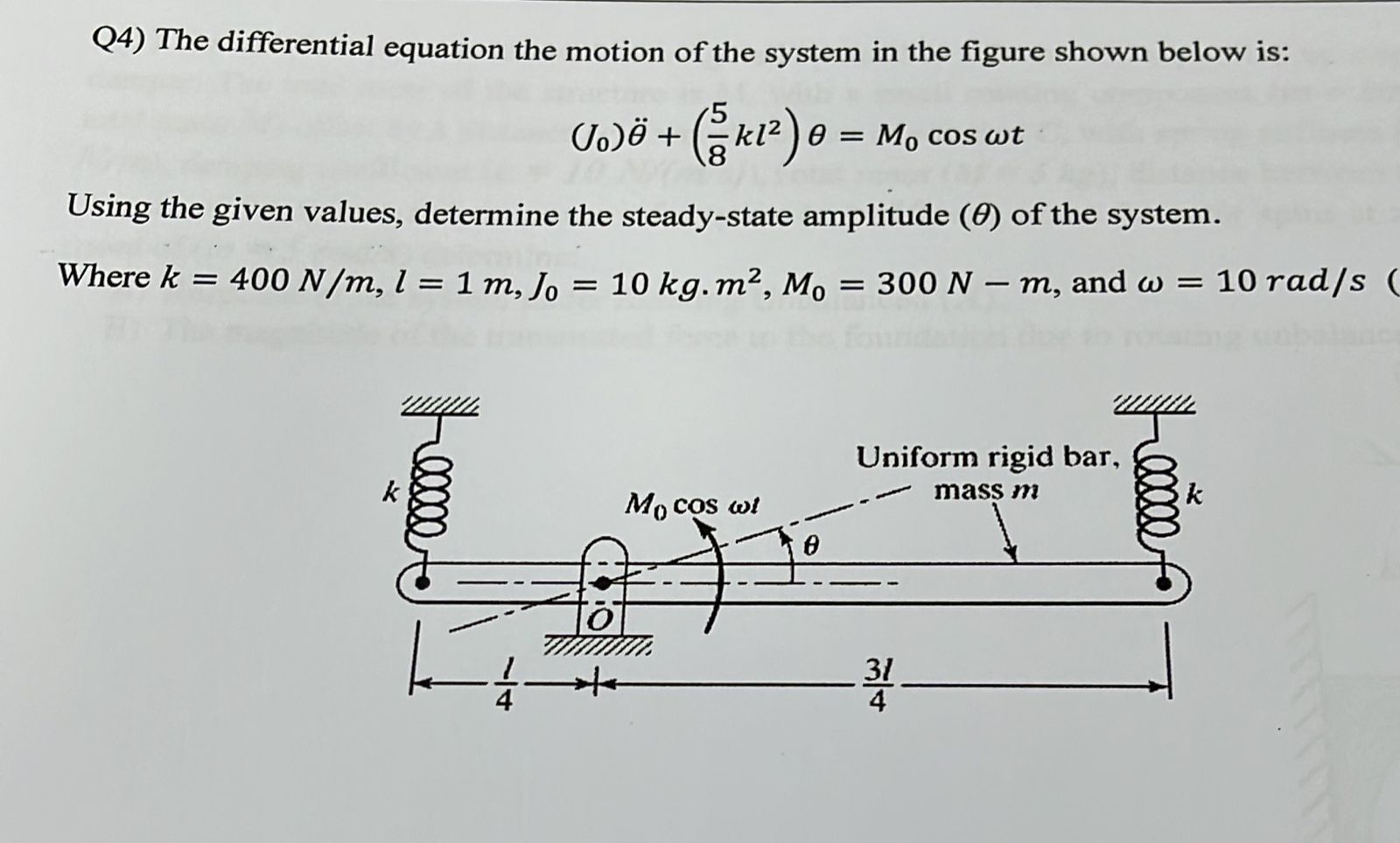 Solved Q4) The differential equation the motion of the | Chegg.com
