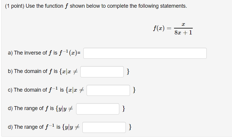 Solved Use the function ff shown below to complete | Chegg.com