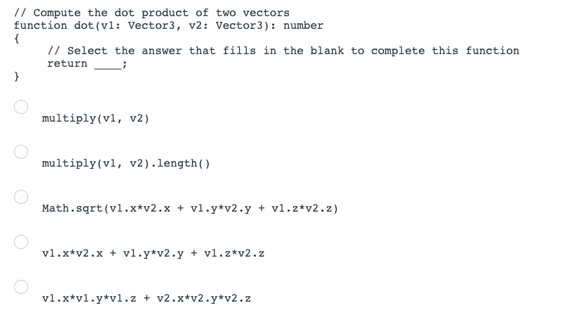 Solved // Compute The Dot Product Of Two Vectors Function | Chegg.com