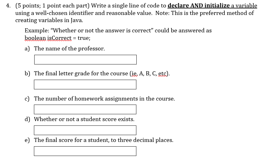 Solved (5 points; 1 point each part) Write a single line of | Chegg.com