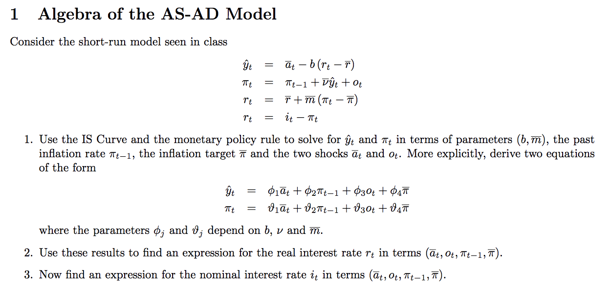 1 Algebra Of The As Ad Model Consider The Short Ru Chegg Com