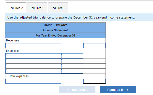 Use the adjusted trial balance to prepare the December 31 year-end income statement.