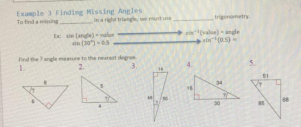 Solved Example 3 Finding Missing Angles To find a missing in | Chegg.com