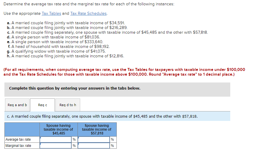 Determine the average tax rate and the marginal tax