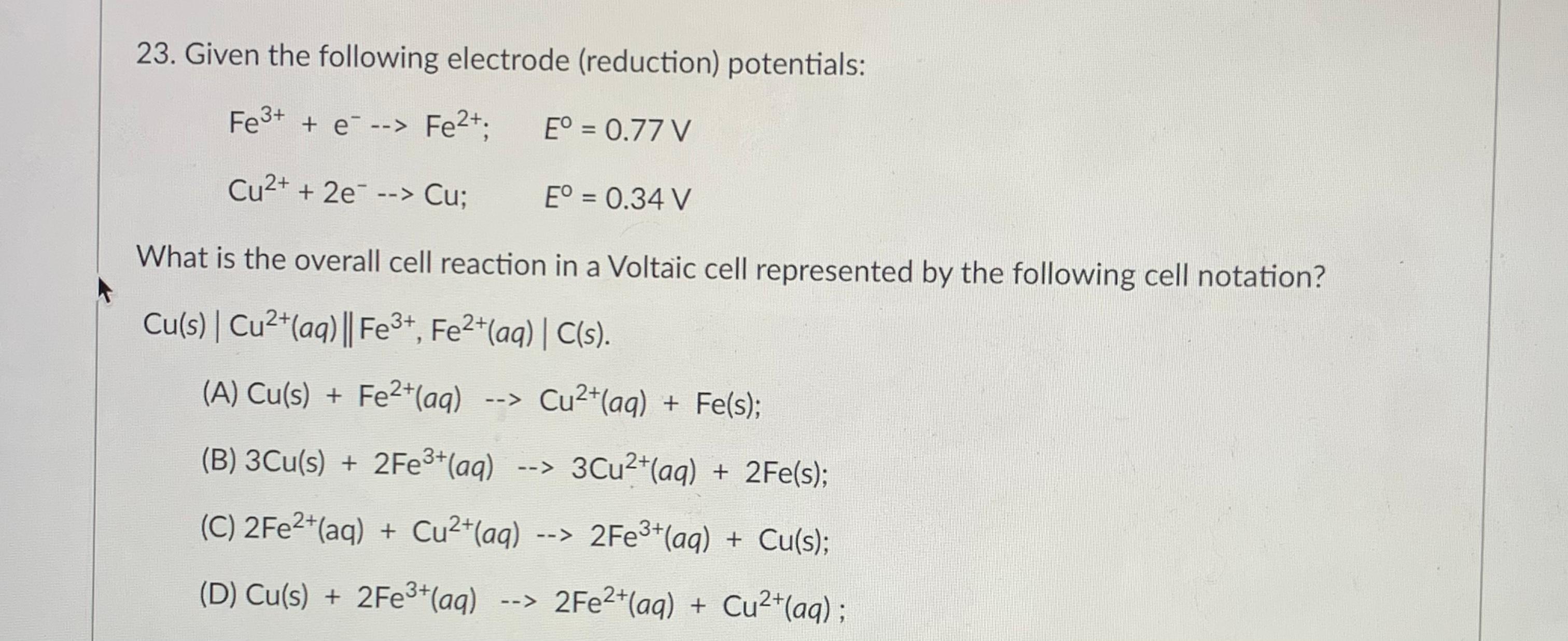 solved-23-given-the-following-electrode-reduction-chegg