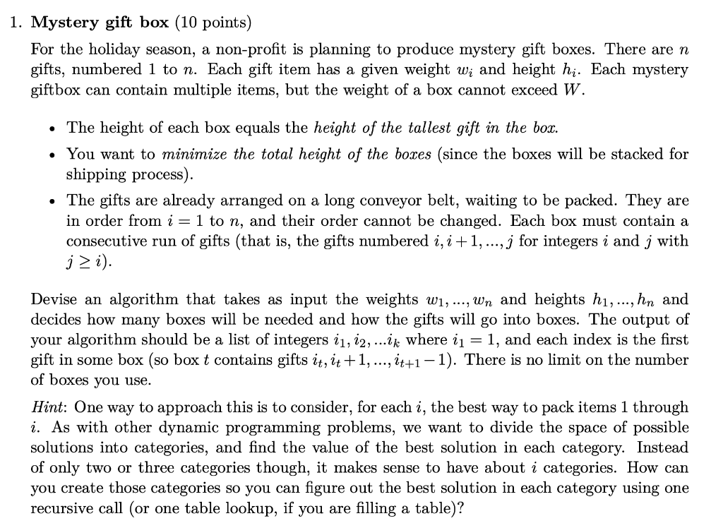 Solved Mystery gift box (10 points) For the holiday season, | Chegg.com