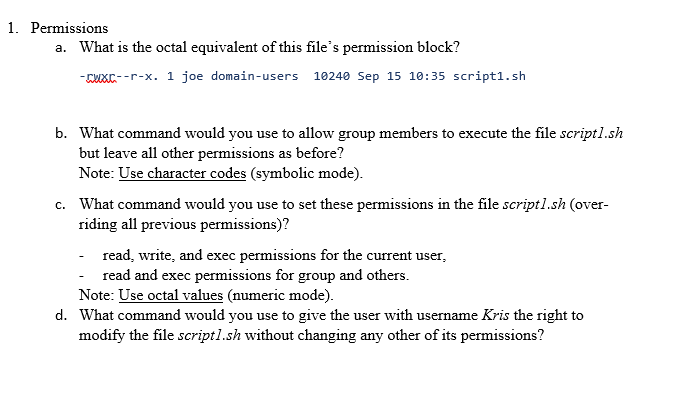 Solved Permissions a. What is the octal equivalent of this | Chegg.com