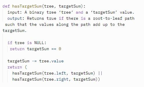 Solved def hasTargetSum(tree, targetSum): input: A binary | Chegg.com