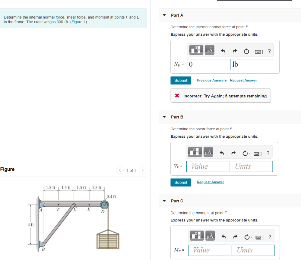 Solved Part A Determine the internal normal force, shear | Chegg.com
