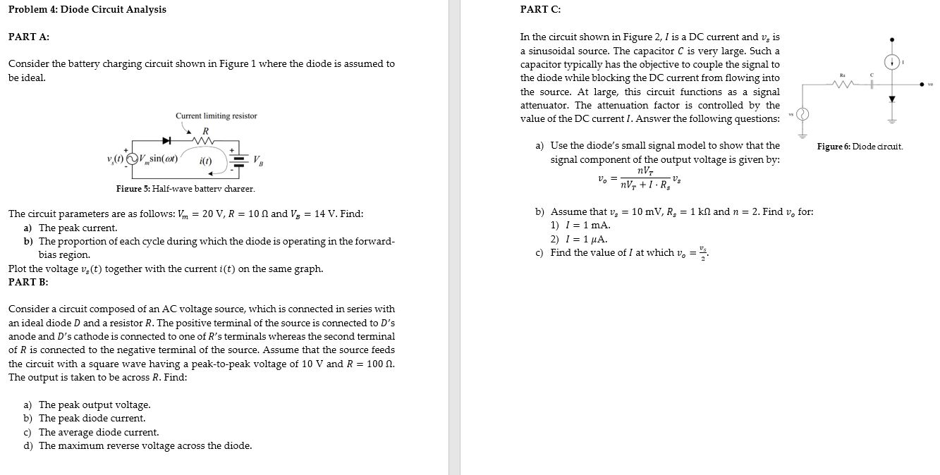 Solved Problem 4: Diode Circuit Analysis PART C: PART A: | Chegg.com