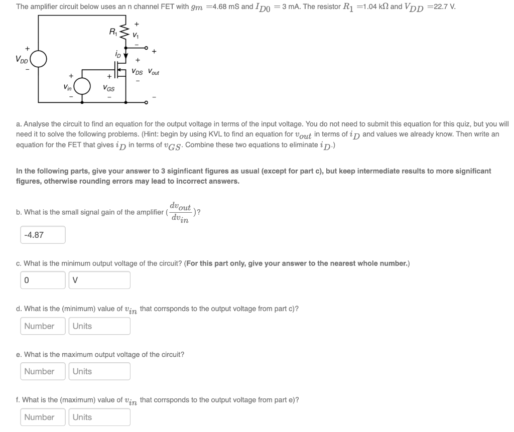 Solved The amplifier circuit below uses an n channel FET | Chegg.com