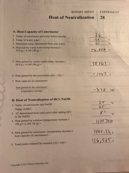 experiment 28 heat of neutralization answers