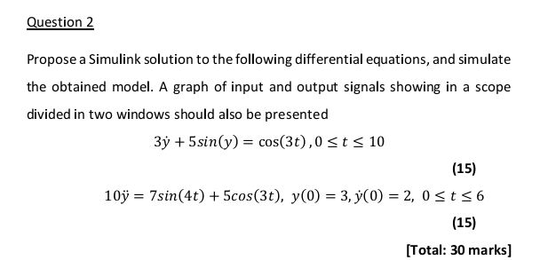 Solved Question 2 Propose A Simulink Solution To The | Chegg.com