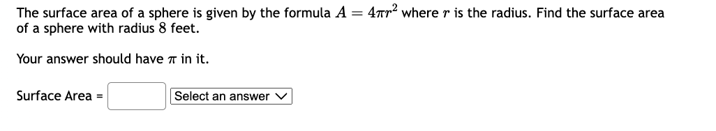 how to find surface area of a sphere when given radius