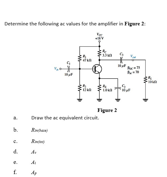 Solved Determine the following ac values for the amplifier | Chegg.com