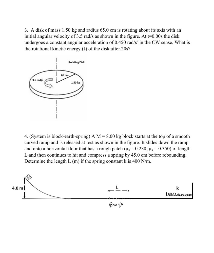 Solved 3. A disk of mass 1.50 kg and radius 65.0 cm is | Chegg.com