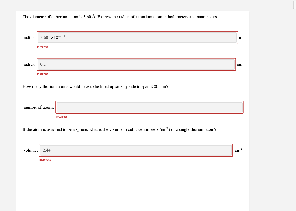 Solved An atom has a diameter of 5.00 Å and the nucleus of