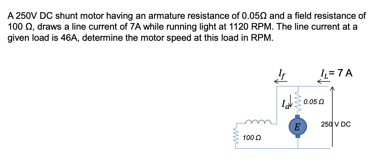 Solved A 250V DC shunt motor having an armature resistance | Chegg.com