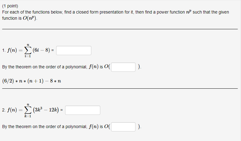 Solved (1 point) For each of the functions below, find a | Chegg.com