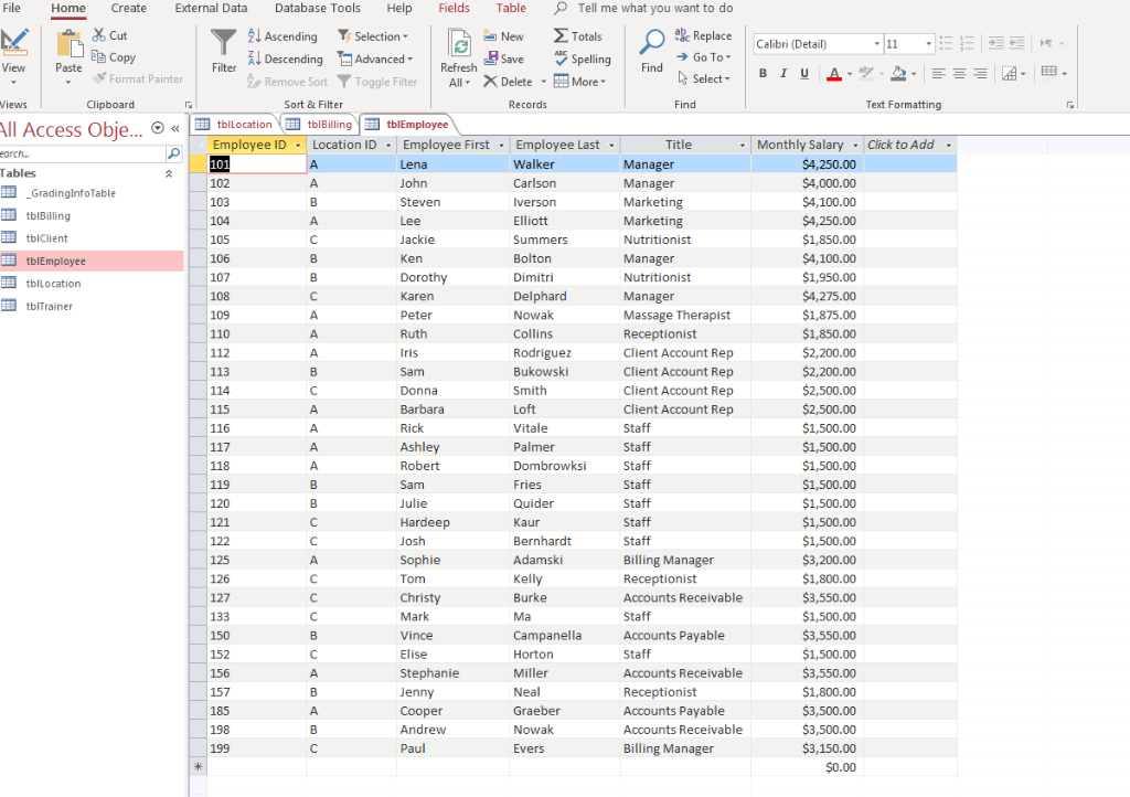 Solved Create a crosstab query based on the tblEmployee Chegg