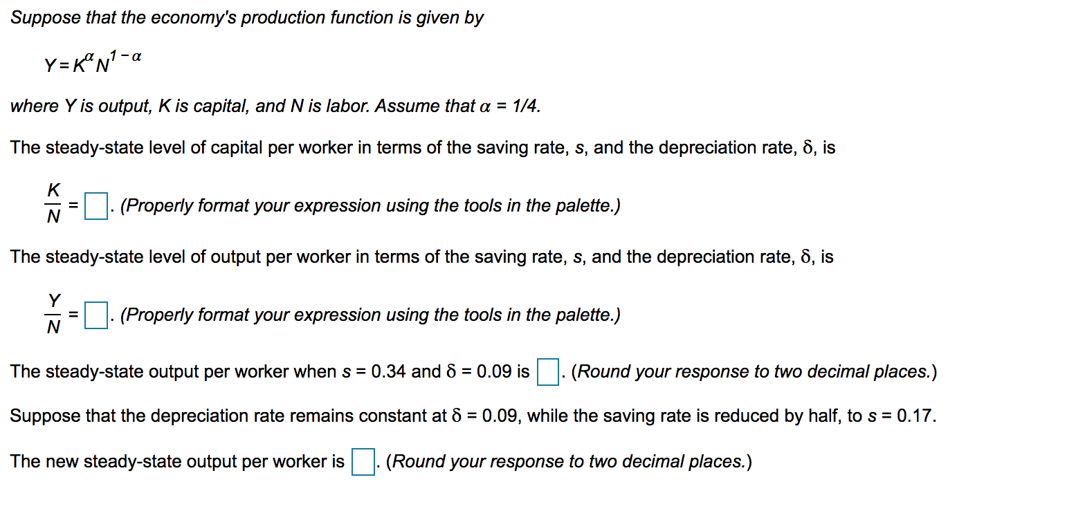 Solved Suppose that the economy's production function is | Chegg.com